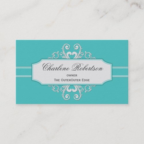 Vintage Teal White Swirls Business Card Templates