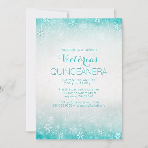 Vintage Teal Winter Wonderland Quinceanera Invites