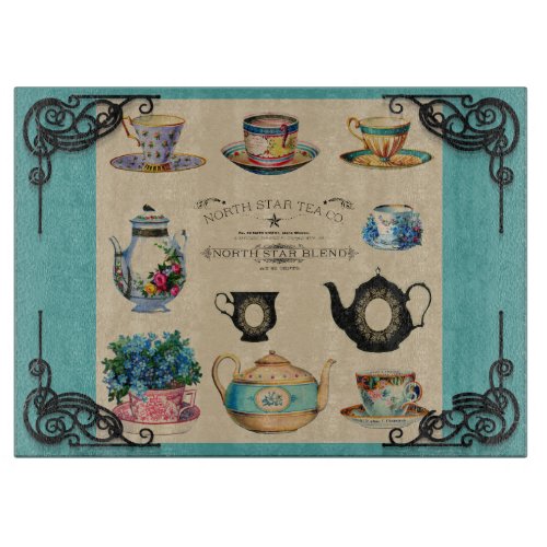 Vintage teapot and teacup cutting board