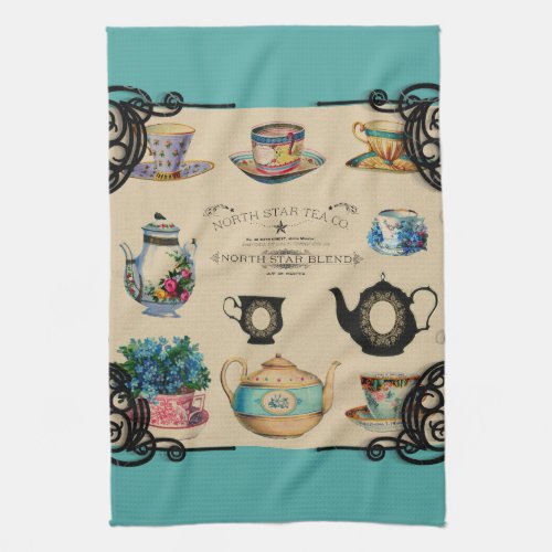 Vintage teapot and teacup kitchen towel