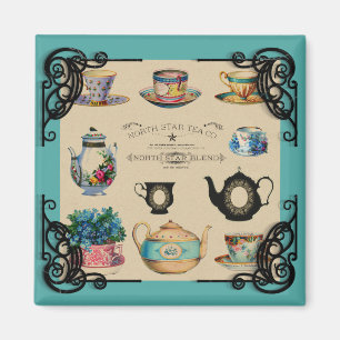 Vintage teapot and teacup magnet