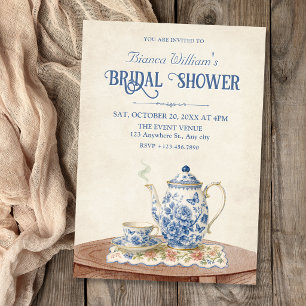 Vintage teapot bridal shower invitation