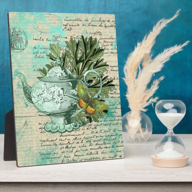Vintage Teapot & Ephemera Collage Plaque (Side)