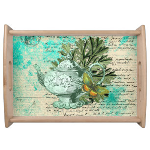 Vintage Teapot & Ephemera Collage Serving Tray