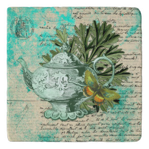 Vintage Teapot & Ephemera Collage Trivet