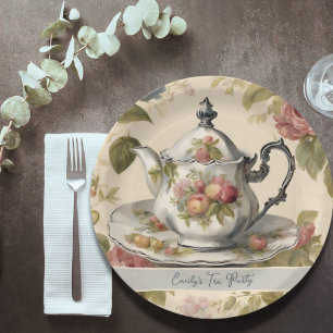 Vintage Teapot  Floral Bridal Shower Tea Party  Paper Plates