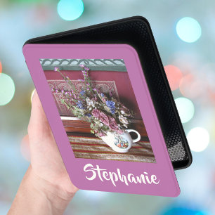 Vintage Teapot Flowers Pastel Purple Name Kindle Cover