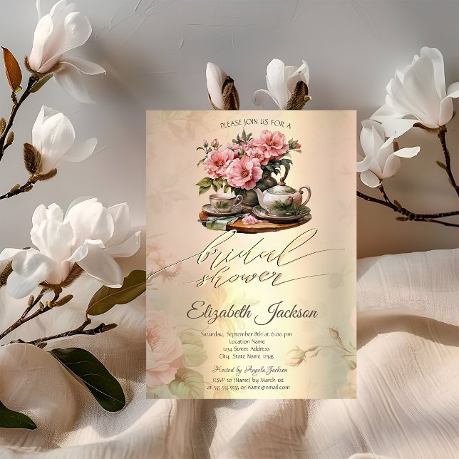 Vintage Teapot,Gold Diamonds Dress Bridal Shower Invitation (Creator Uploaded)