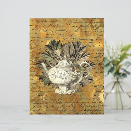 Vintage Teapot  Golden Ephemera Scrapbook Paper