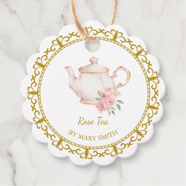 Vintage Teapot Homemade Rose Tea Hang Tag (Front)