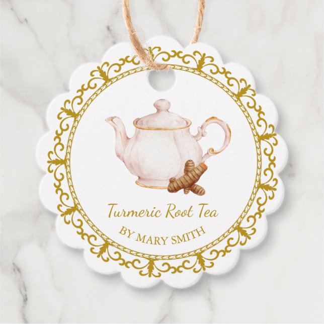 Vintage Teapot Homemade Turmeric Root Tea Hang Tag (Front)
