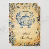 Vintage Teapot navy blue Rustic Bridal Tea Invites