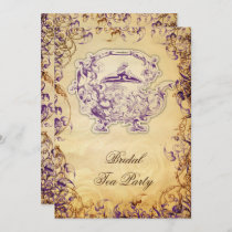 Vintage Teapot purple Rustic Bridal Tea Invites