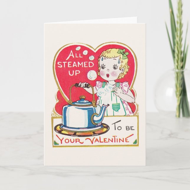Vintage Teapot Valentine Greeting Card (Front)