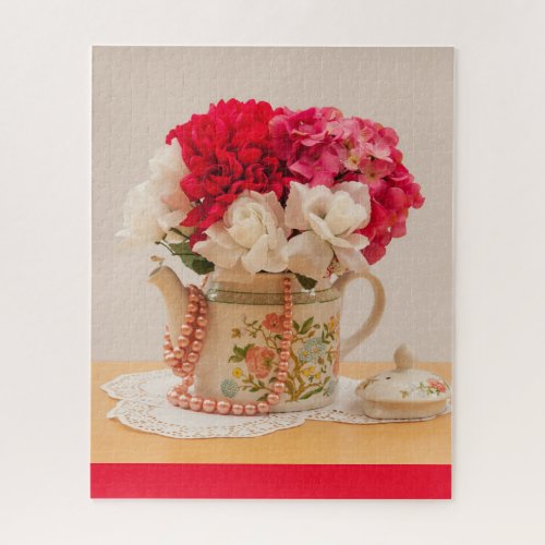 Vintage Teapot Vase of Flowers Jigsaw Puzzle