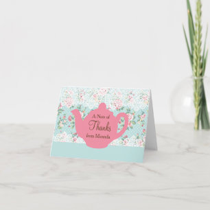 Vintage Teapot with Roses and Lace Border Thank You Card