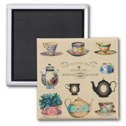 Vintage Teapots and Cups Magnet