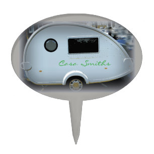 Vintage teardrop trailer caravan Thunder_Cove Cake Topper