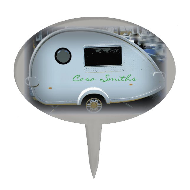 Vintage teardrop trailer caravan Thunder_Cove Cake Topper (Front)