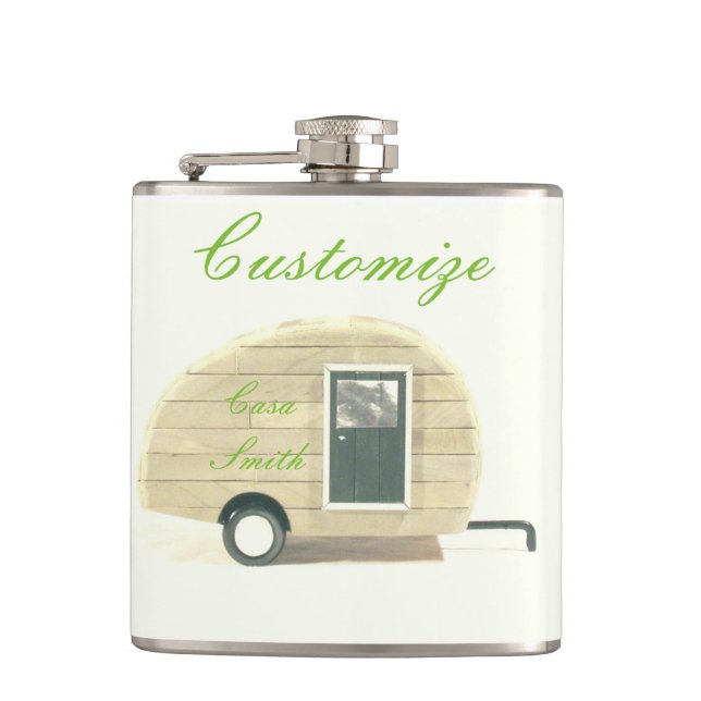 Vintage teardrop trailer gypsy caravan flask (Front)