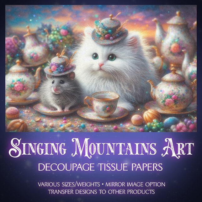 Vintage Teatime Kitten Mouse Magical Decoupage  Tissue Paper (Creator Uploaded)