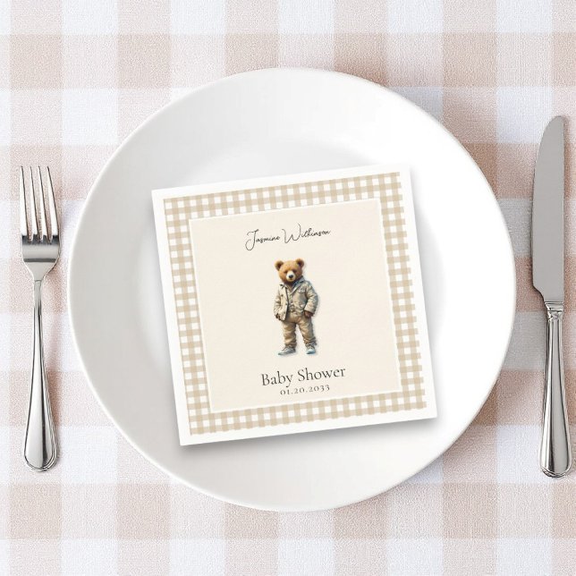 Vintage Teddy  Baby Shower Napkins (vintage teddy baby shower  personalized paper napkins , )