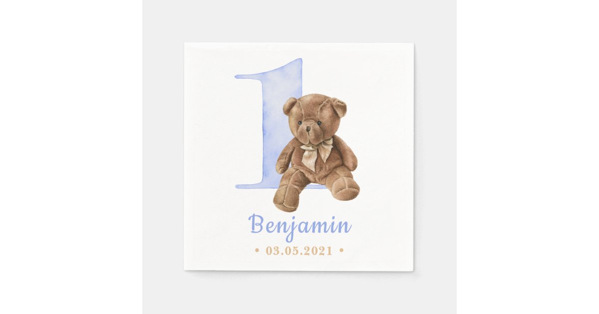 Vintage Teddy Bear 1st Birthday Napkins | Zazzle