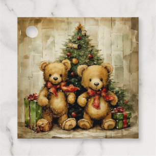 Vintage Teddy Bear and Christmas Tree Favor Tags