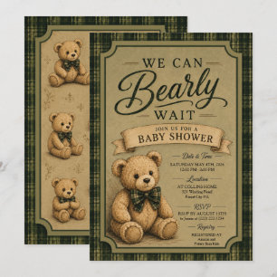 Vintage Teddy Bear Baby Shower, Bearly Wait Invitation