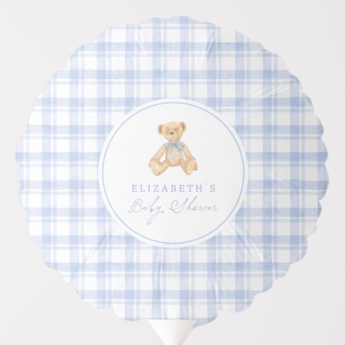 Vintage Teddy Bear Blue Gingham Baby Shower Balloon