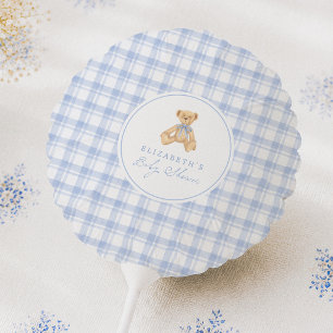 Vintage Teddy Bear Blue Gingham Baby Shower Balloon