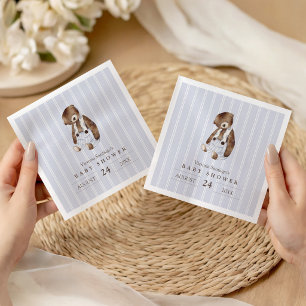 Vintage Teddy Bear Blue Pinstripe Napkins