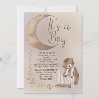 Vintage Teddy Bear Boat Gold Moon Boy Baby Shower