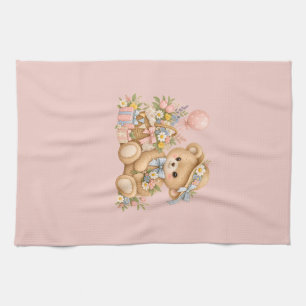 Vintage Teddy Bear Celebration with Wildflowers Kitchen Towel
