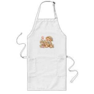 Vintage Teddy Bear Celebration with Wildflowers  Long Apron