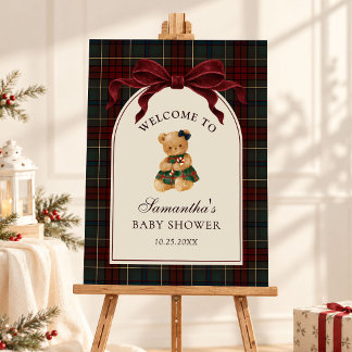Vintage Teddy Bear Christmas Baby Shower Welcome Foam Board