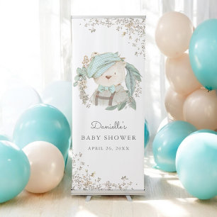 Vintage Teddy Bear Cute Baby Shower for Boy Retractable Banner