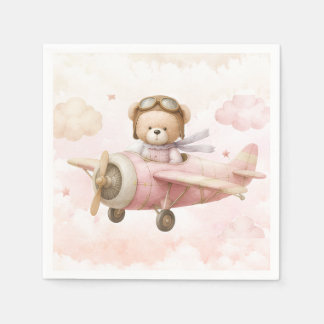Vintage Teddy Bear Girl Baby Shower Invitation  Napkins