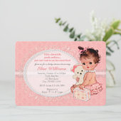 Vintage Teddy Bear Girls Baby Shower Invitations 3 (Standing Front)