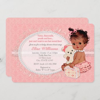 Vintage Teddy Bear Girls Baby Shower Invitations 4 by PartyStoreGalore at Zazzle