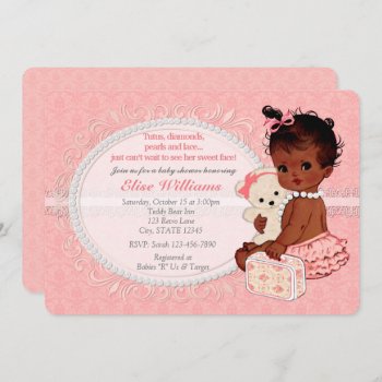 Vintage Teddy Bear Girls Baby Shower Invitations 5 by PartyStoreGalore at Zazzle