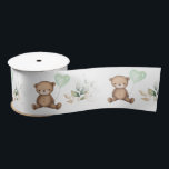 Vintage Teddy Bear Greenery Gold Baby Birthday Satin Ribbon<br><div class="desc">This elegant design features a cute teddy bear holding a sage green heart-shaped balloon framed with gorgeous watercolor greenery wreath</div>