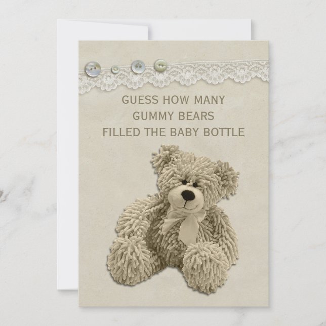 Vintage Teddy Bear Guessing Game Sign Invitation (Front)