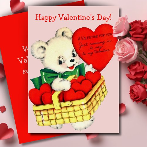 Vintage Teddy Bear Happy Valentines Day Custom Holiday Card