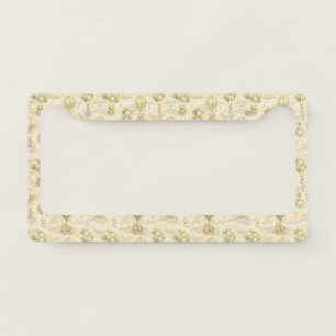 Vintage Teddy Bear Hot Air Balloon Cloud Pattern License Plate Frame