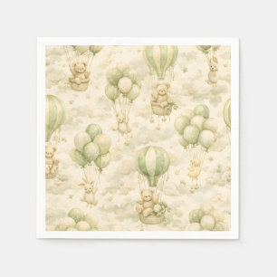 Vintage Teddy Bear Hot Air Balloon Cloud Pattern Napkins