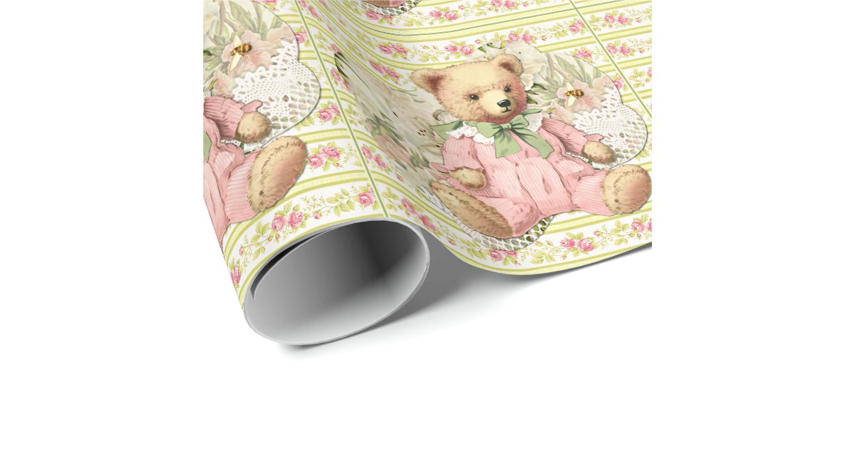 Vintage teddy bear illustration wrapping paper Zazzle