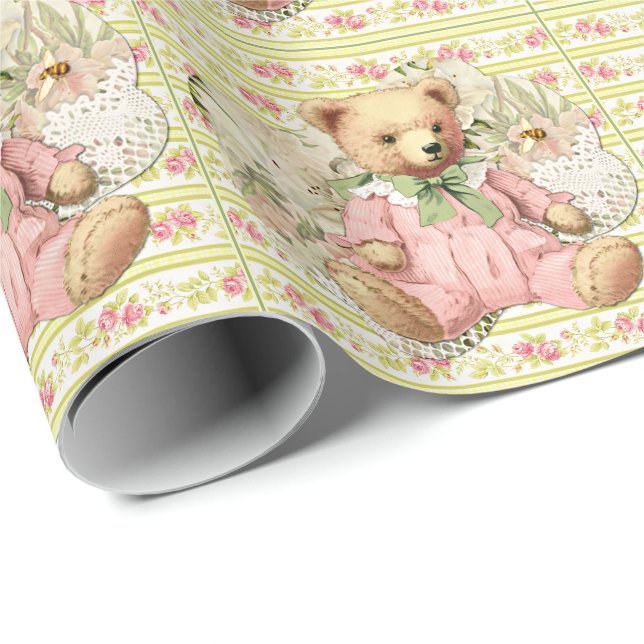 Vintage teddy bear illustration wrapping paper (Roll Corner)