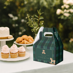 Vintage Teddy Bear Plaid Polo Baby Shower Favor Boxes