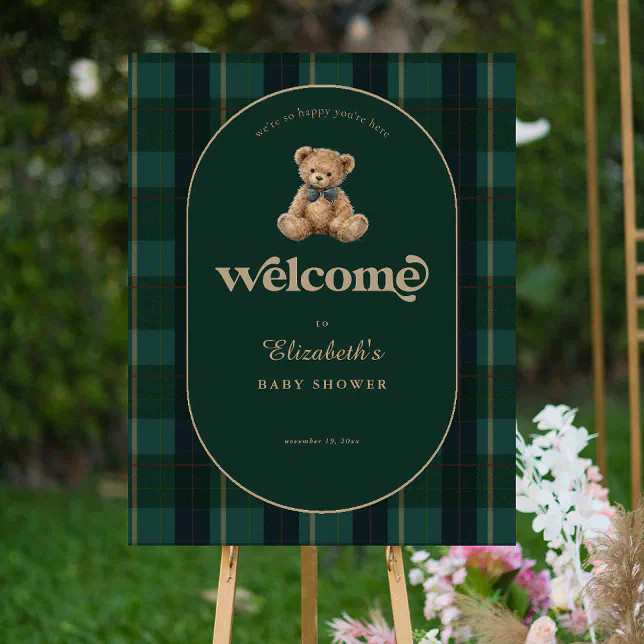 Vintage Teddy Bear Plaid Polo Baby Shower Foam Board | Zazzle